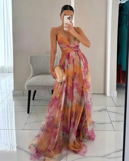 Akwarelowa Sukienka Maxi dla Kobiet – Artystyczny Styl i Elegancja-Nova Nowak