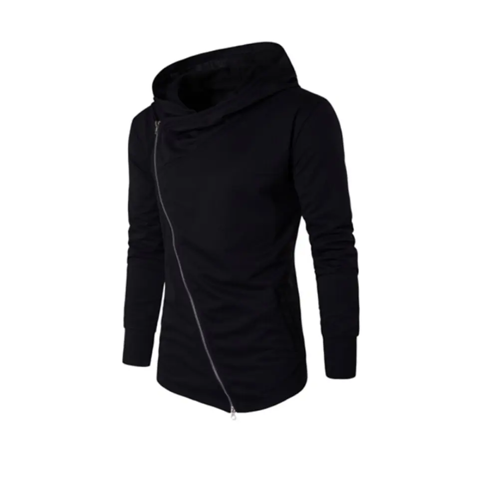 Asymmetrical Zip-Up Hoodie for Men – Stylish & Comfortable with Hood
