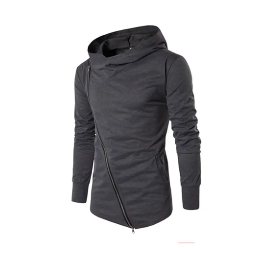 Asymmetrical Zip-Up Hoodie for Men – Stylish & Comfortable with Hood