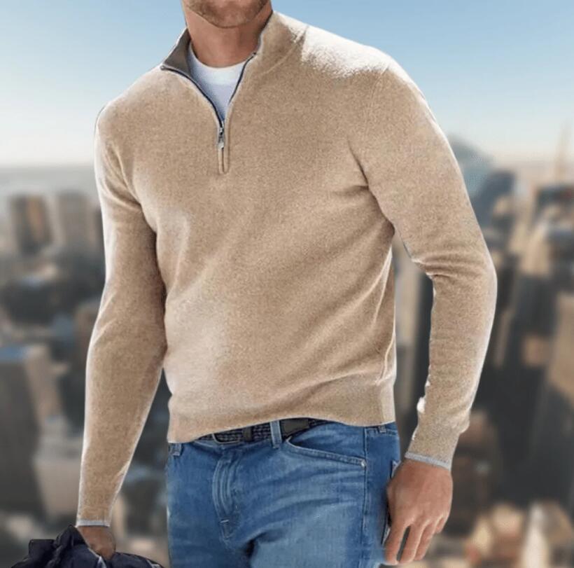 Kaszmirowy sweter z zamkiem pod szyją dla mężczyzn – Elegancki i komfortowy