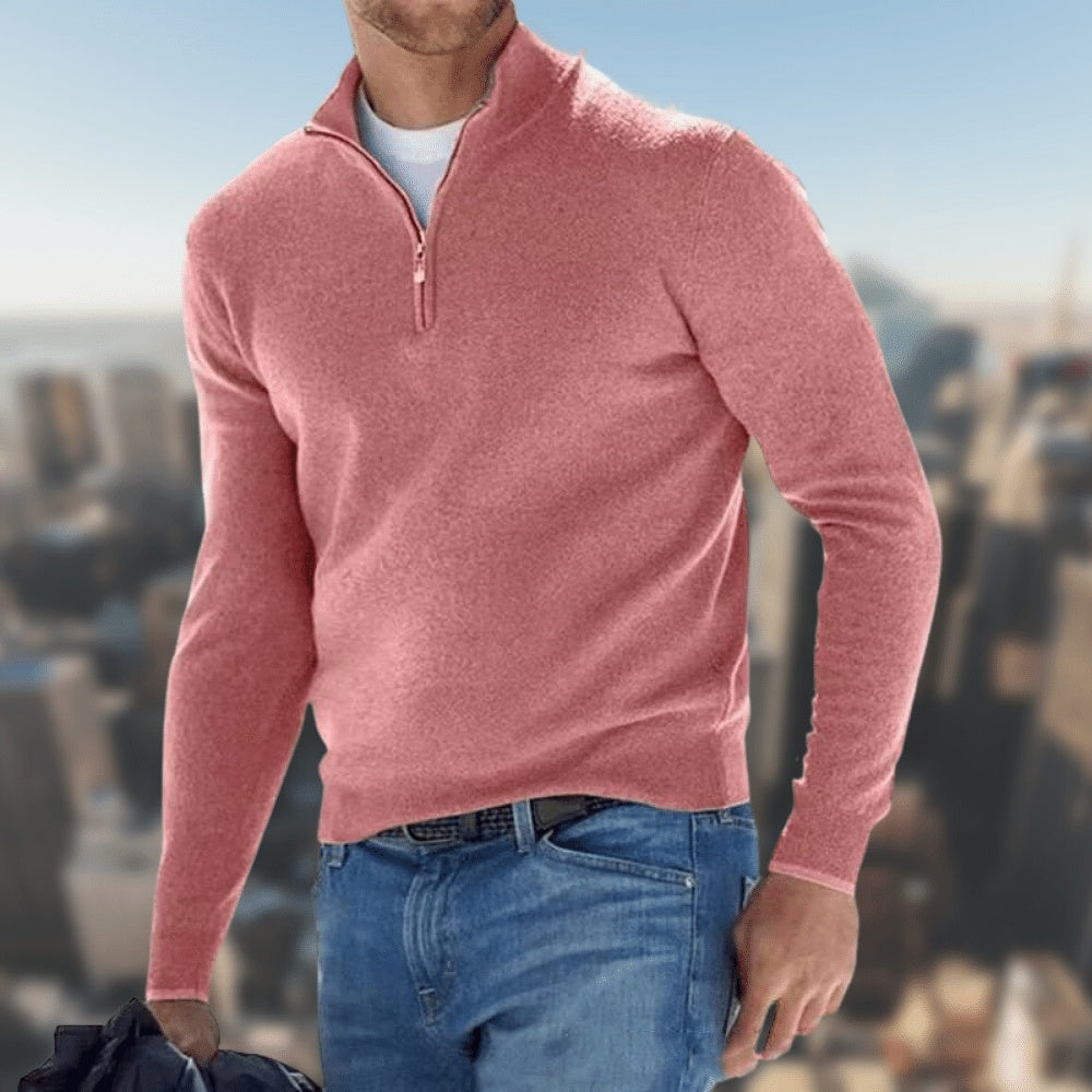 Kaszmirowy sweter z zamkiem pod szyją dla mężczyzn – Elegancki i komfortowy