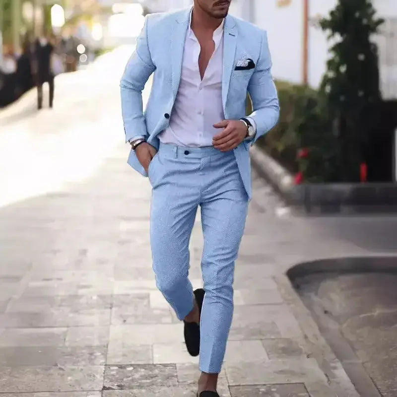 Męski garnitur dwuczęściowy – elegancki komplet z marynarką i dopasowanymi spodniami