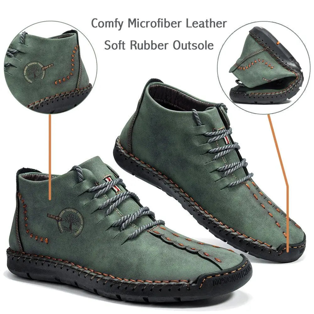 Męskie, ręcznie szyte, skórzane botki do kostki – miękkie i antypoślizgowe