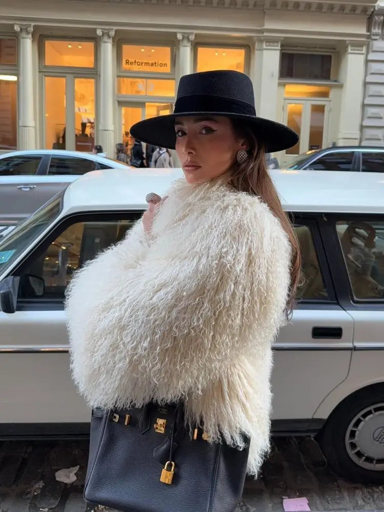 Puszyste futro typu lama dla kobiet – Elegancki i ciepły płaszcz na zimę