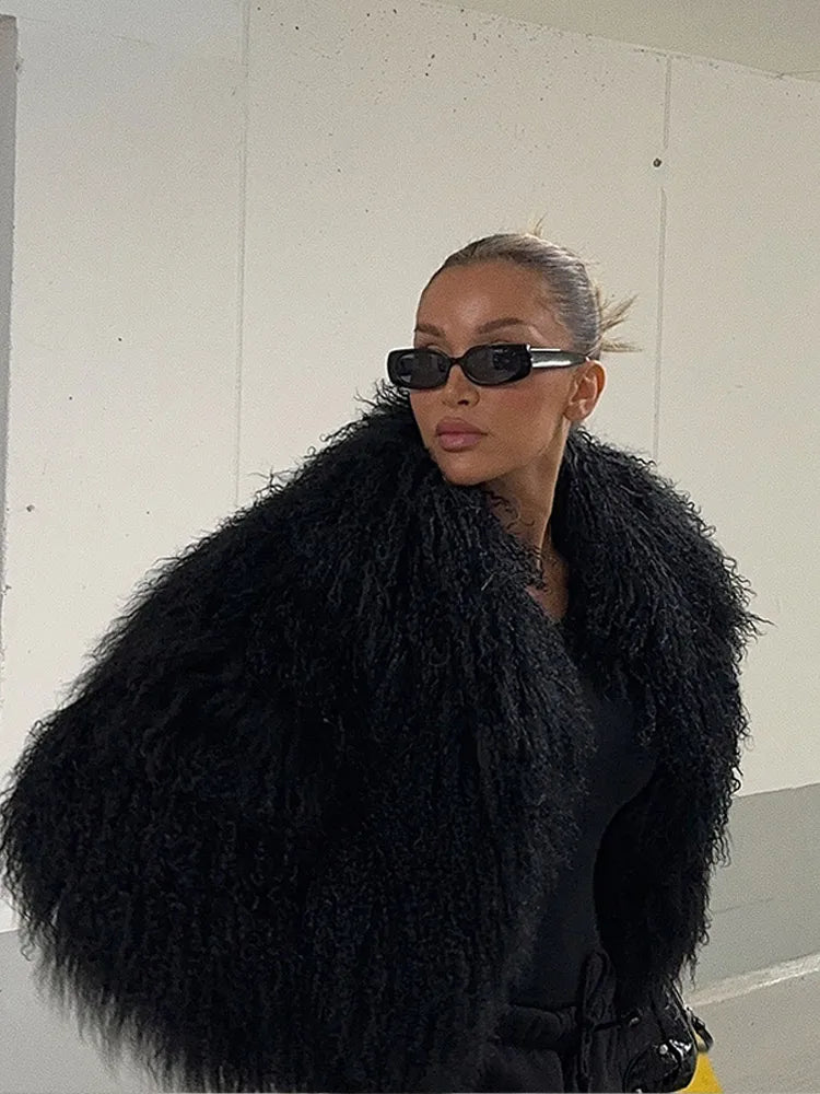 Puszyste futro typu lama dla kobiet – Elegancki i ciepły płaszcz na zimę