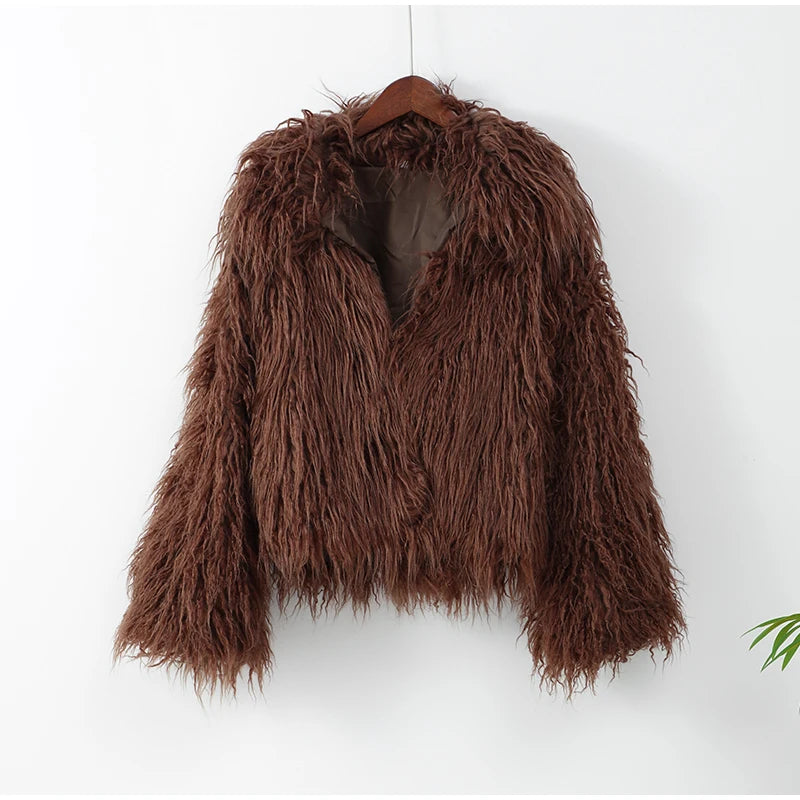 Puszyste futro typu lama dla kobiet – Elegancki i ciepły płaszcz na zimę