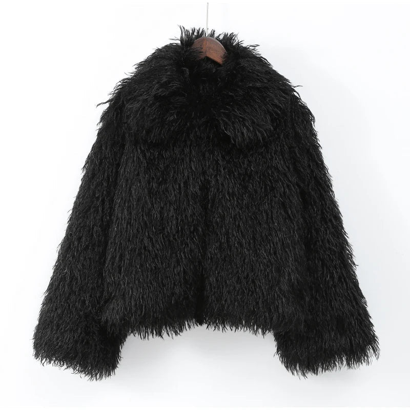 Puszyste futro typu lama dla kobiet – Elegancki i ciepły płaszcz na zimę