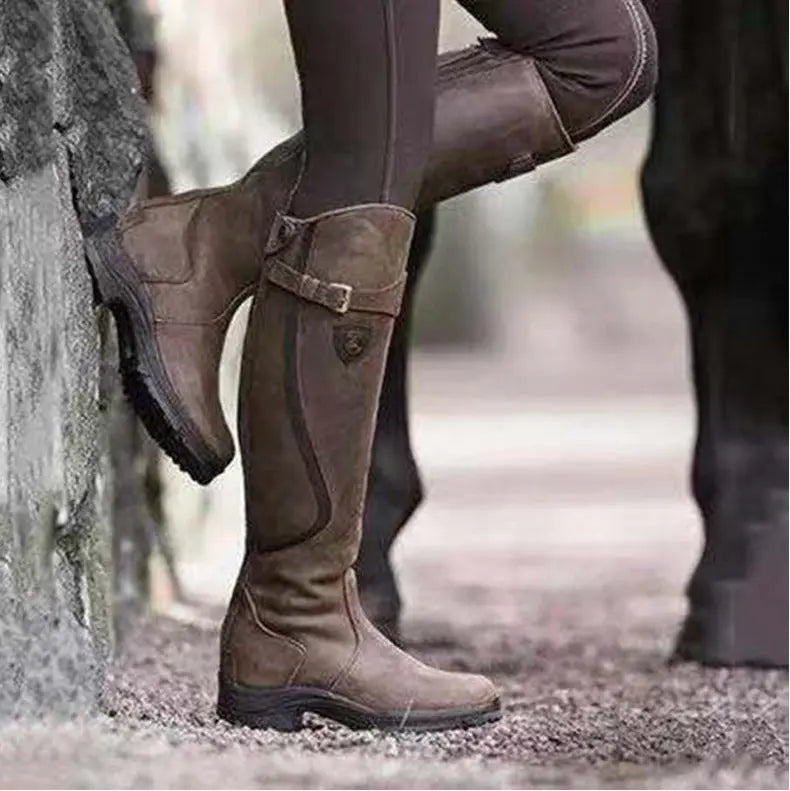 Skórzane wysokie buty jeździeckie dla kobiet – Eleganckie i wygodne