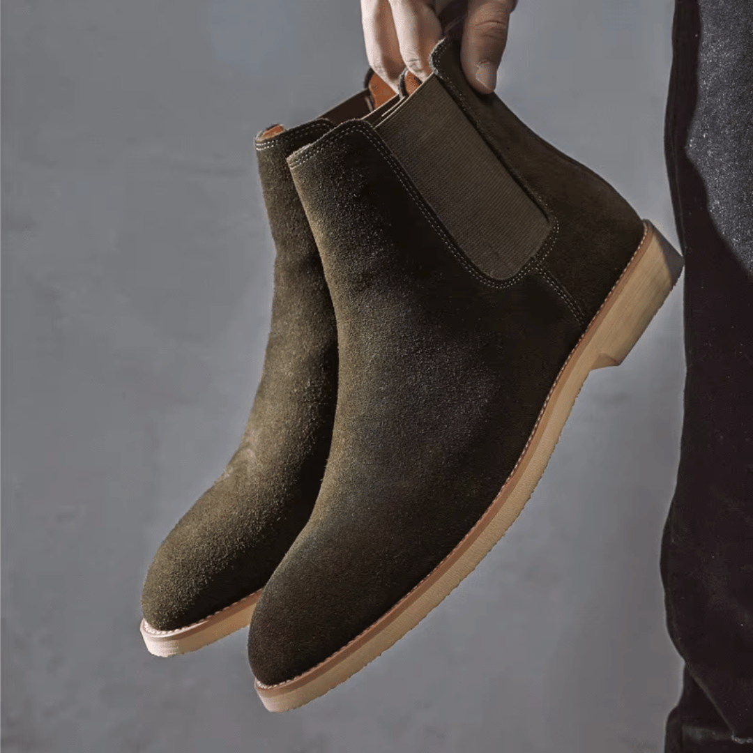 Zamszowe Buty Chelsea dla Kobiet – Eleganckie i Wygodne w Kolorze Olive Green