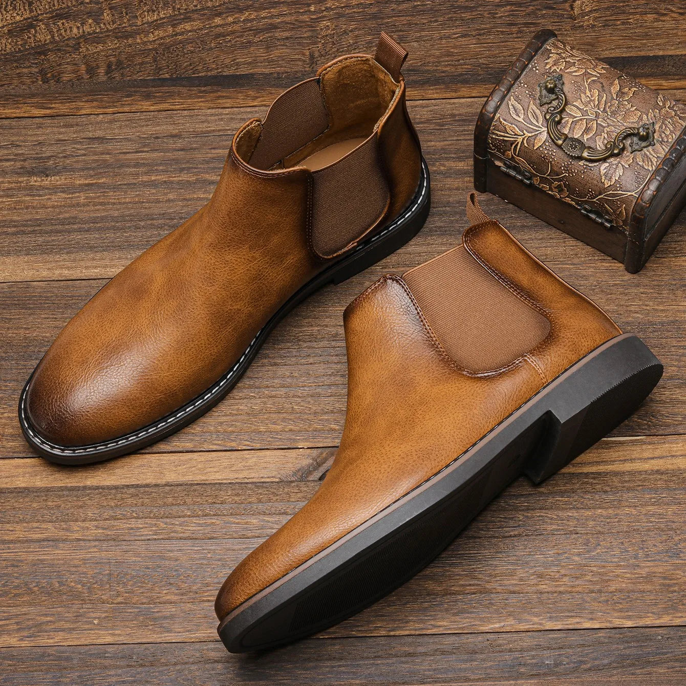 Eleganckie męskie skórzane botki typu Chelsea 8