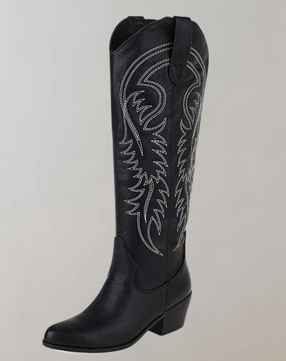 Haftowane buty z zachodnią kolanem dla kobiet – Elegancka i wygodna stylizacja