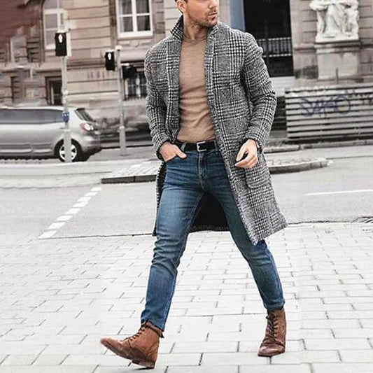 Klasyczny wełniany płaszcz w kratę dla mężczyzn – Elegancja na każdą okazję
