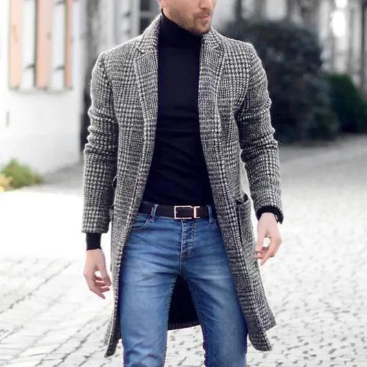 Klasyczny wełniany płaszcz w kratę dla mężczyzn – Elegancja na każdą okazję