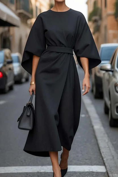 Louise Damska Elegancka Sukienka – Kobiecy Krój z Rękawami w Stylu Latarenek & Regulowanym Pasem