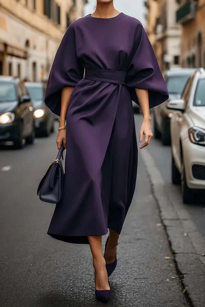 Louise Damska Elegancka Sukienka – Kobiecy Krój z Rękawami w Stylu Latarenek & Regulowanym Pasem