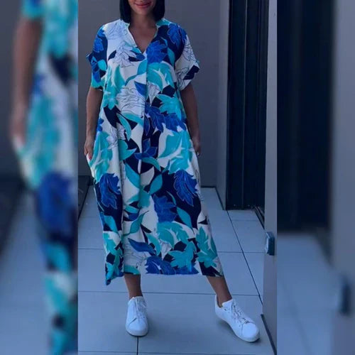 Luźna damska sukienka maxi z nadrukiem artystycznym 0