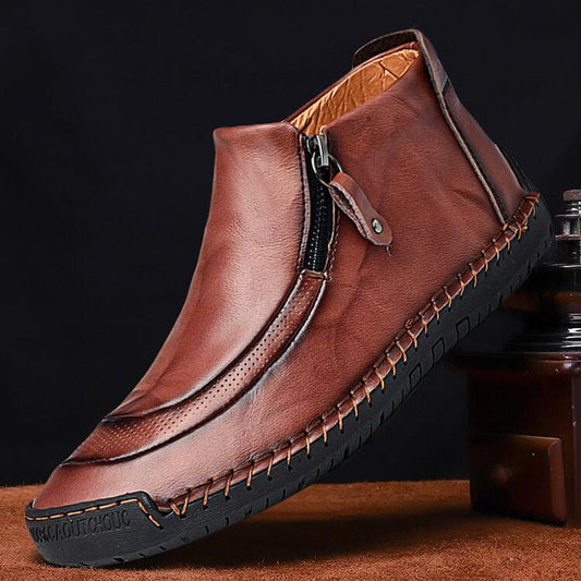 Męskie, ręcznie szyte, skórzane botki do kostki – wygodne i stylowe