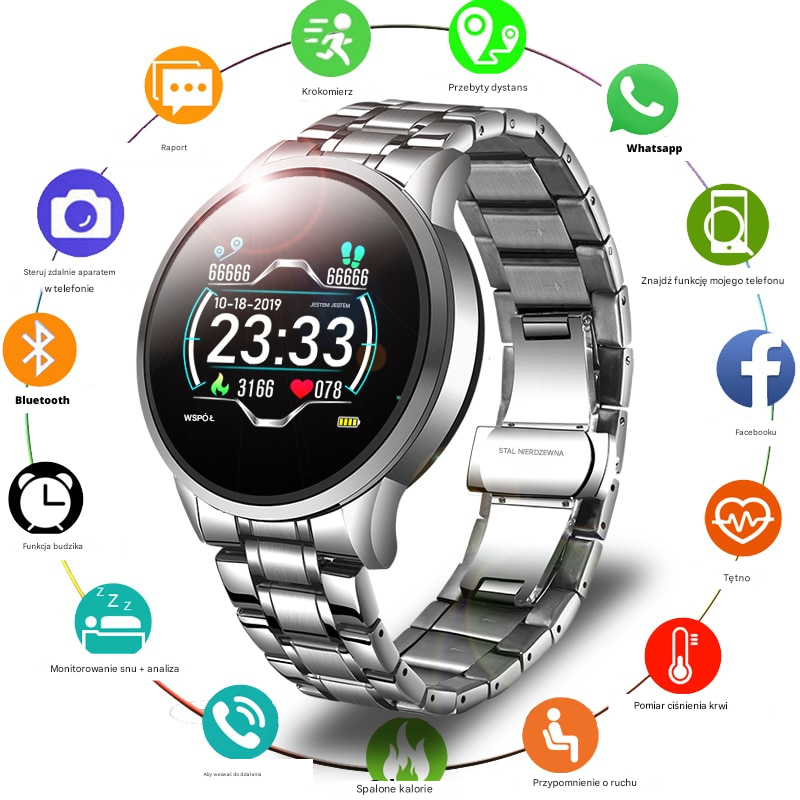 Smartwatch – Klasyczny Design &amp; Monitorowanie Zdrowia