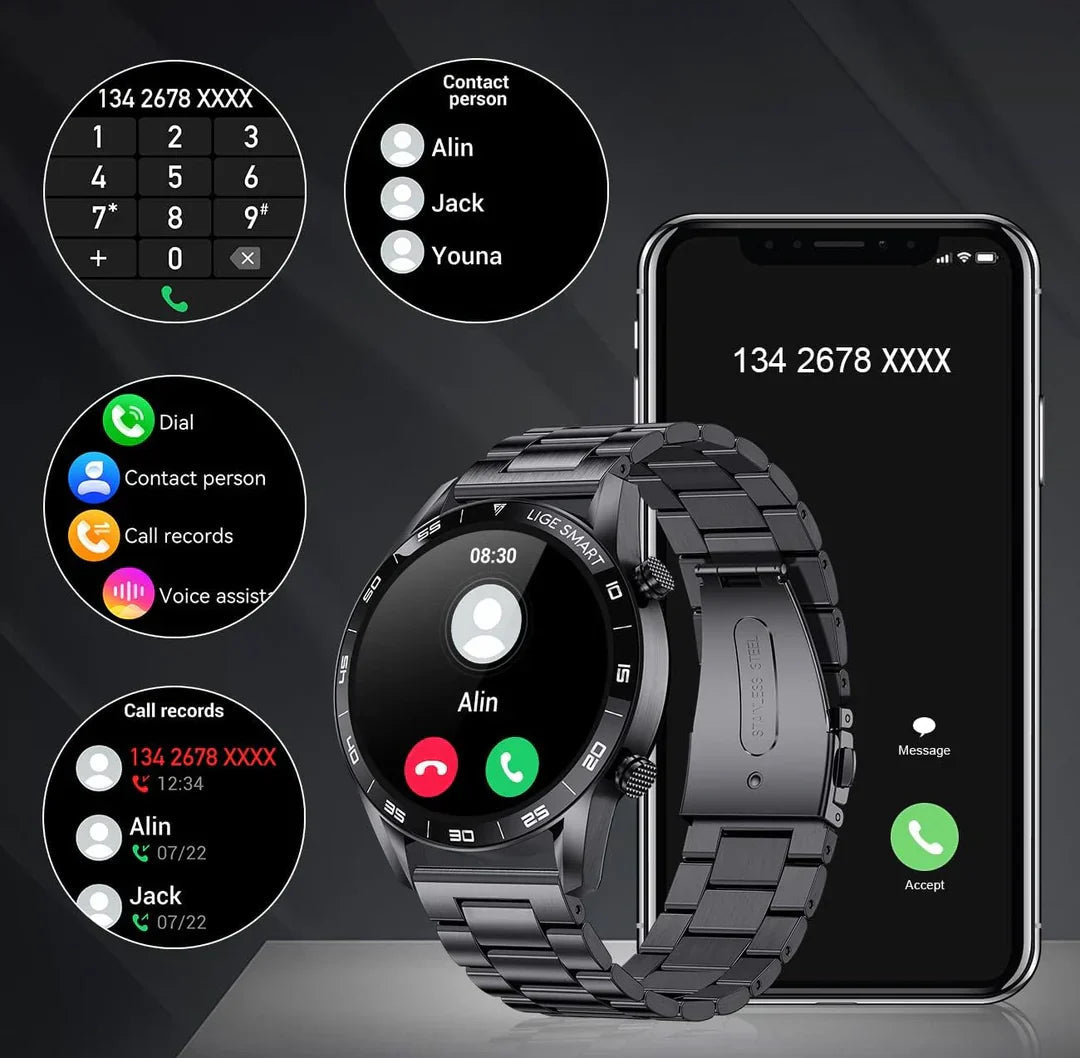 Smartwatch – Okrągły Ekran Dotykowy &amp; Monitorowanie Zdrowia