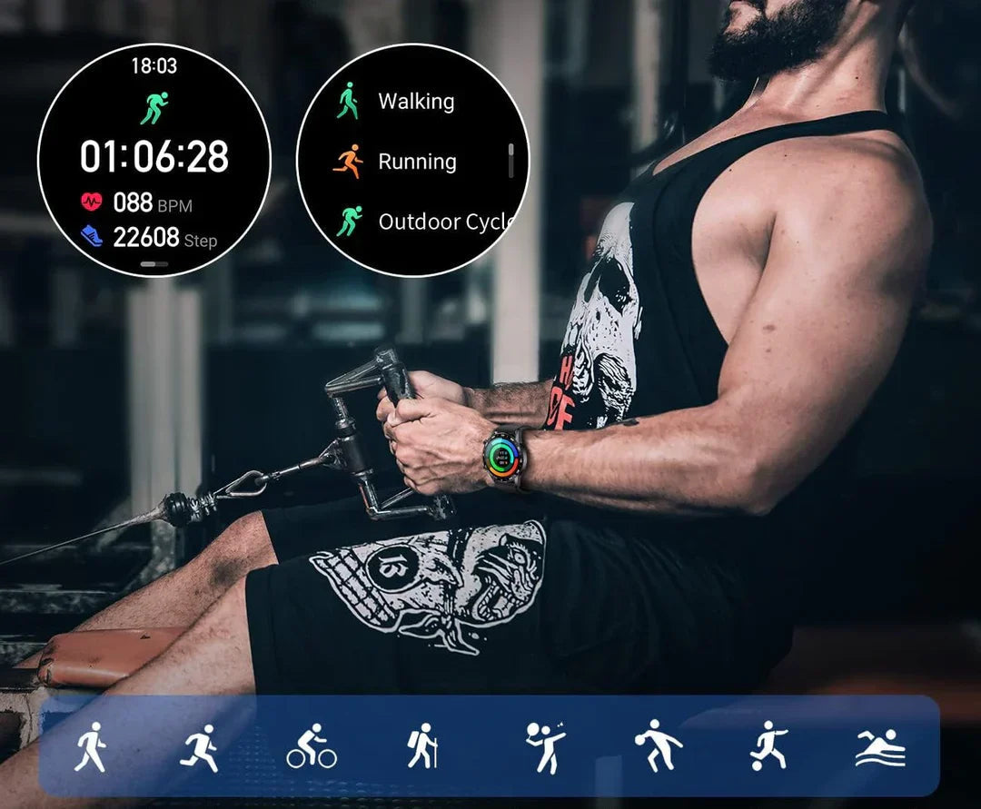 Smartwatch – Okrągły Ekran Dotykowy &amp; Monitorowanie Zdrowia