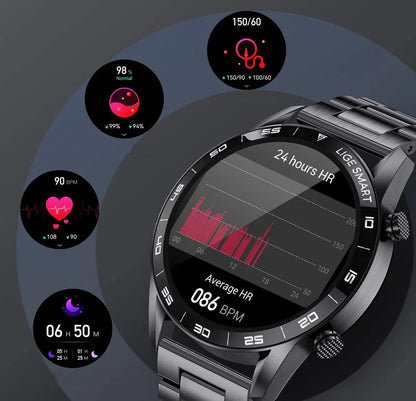 Smartwatch – Okrągły Ekran Dotykowy &amp; Monitorowanie Zdrowia