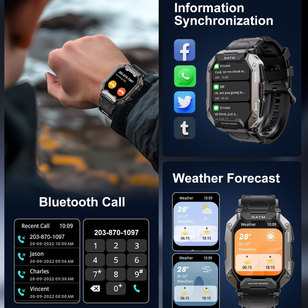 Smartwatch Taktyczny – Wodoodporny Design &amp; Długotrwała Bateria