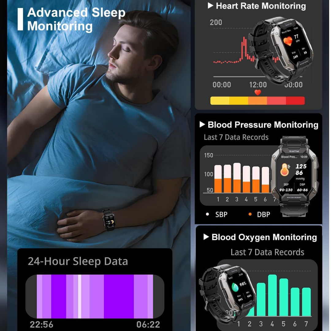 Smartwatch Taktyczny – Wodoodporny Design &amp; Długotrwała Bateria
