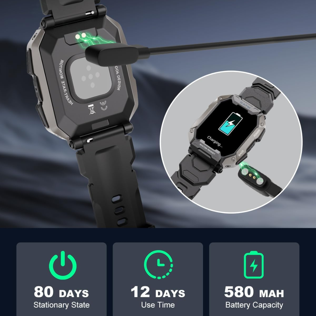 Smartwatch Taktyczny – Wodoodporny Design &amp; Długotrwała Bateria