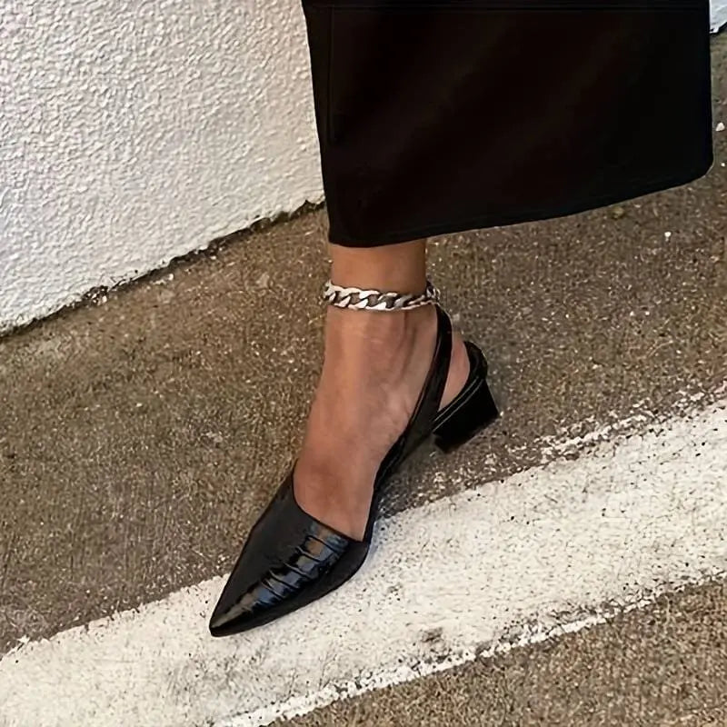 Stylowy Wzór Krokodyla Czółenka Damskie na Słupku – Eleganckie i Wygodne