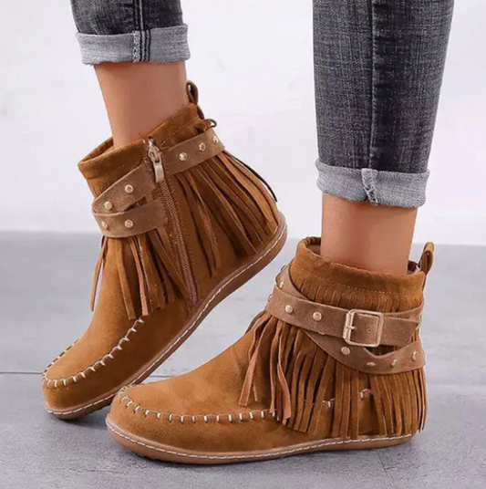Vintage Fringe Ankle Boots for Women – Stylish & Comfortable Footwear