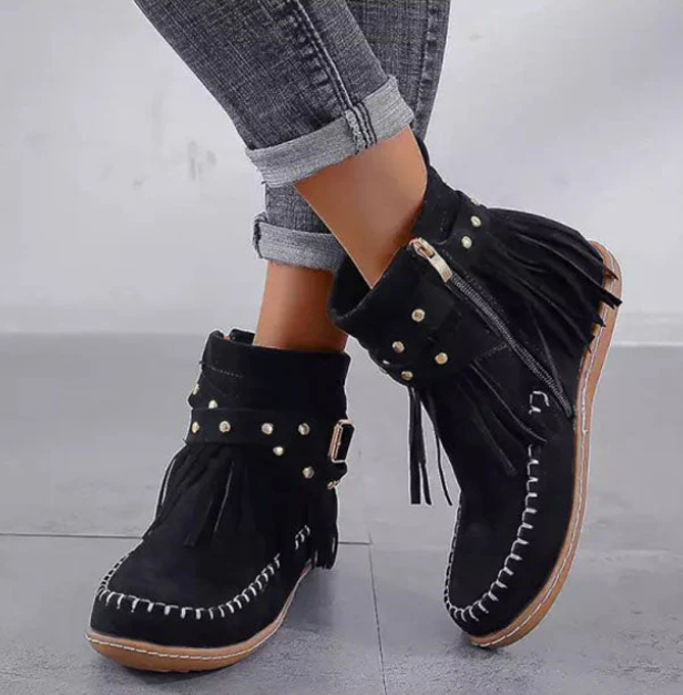 Vintage Fringe Ankle Boots for Women – Stylish & Comfortable Footwear