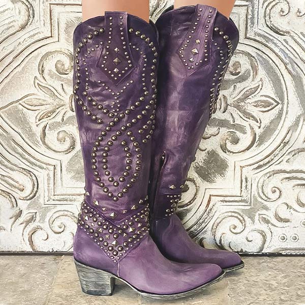 Wysokie Buty z Metalicznymi Nitami dla Kobiet – Stylowe i Komfortowe