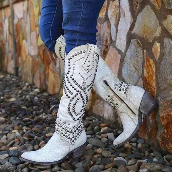 Wysokie Buty z Metalicznymi Nitami dla Kobiet – Stylowe i Komfortowe