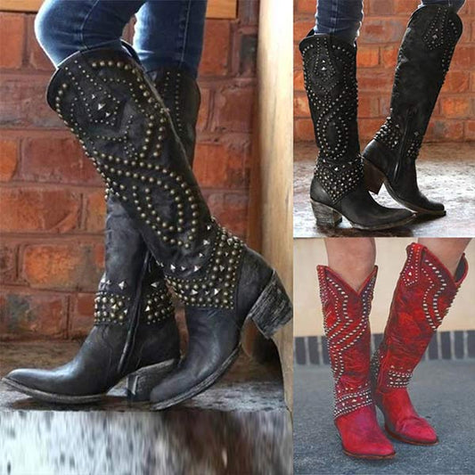 Wysokie Buty z Metalicznymi Nitami dla Kobiet – Stylowe i Komfortowe