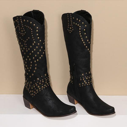Wysokie Buty z Metalicznymi Nitami dla Kobiet – Stylowe i Komfortowe